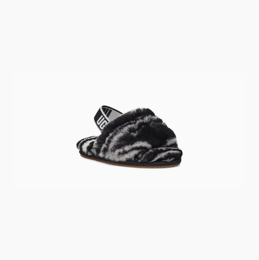 UGG Fluff Yeah Zebra - Badesandaler Småbarn - Svart Hvite (NO-K985)